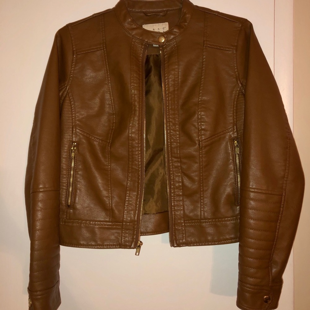 A New Day Faux Leather Brown Moto Jacket